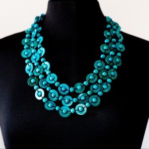 Teal wooden necklace